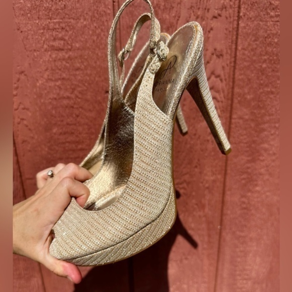 Adrianna Papell Metallic gold slingback open toe heels